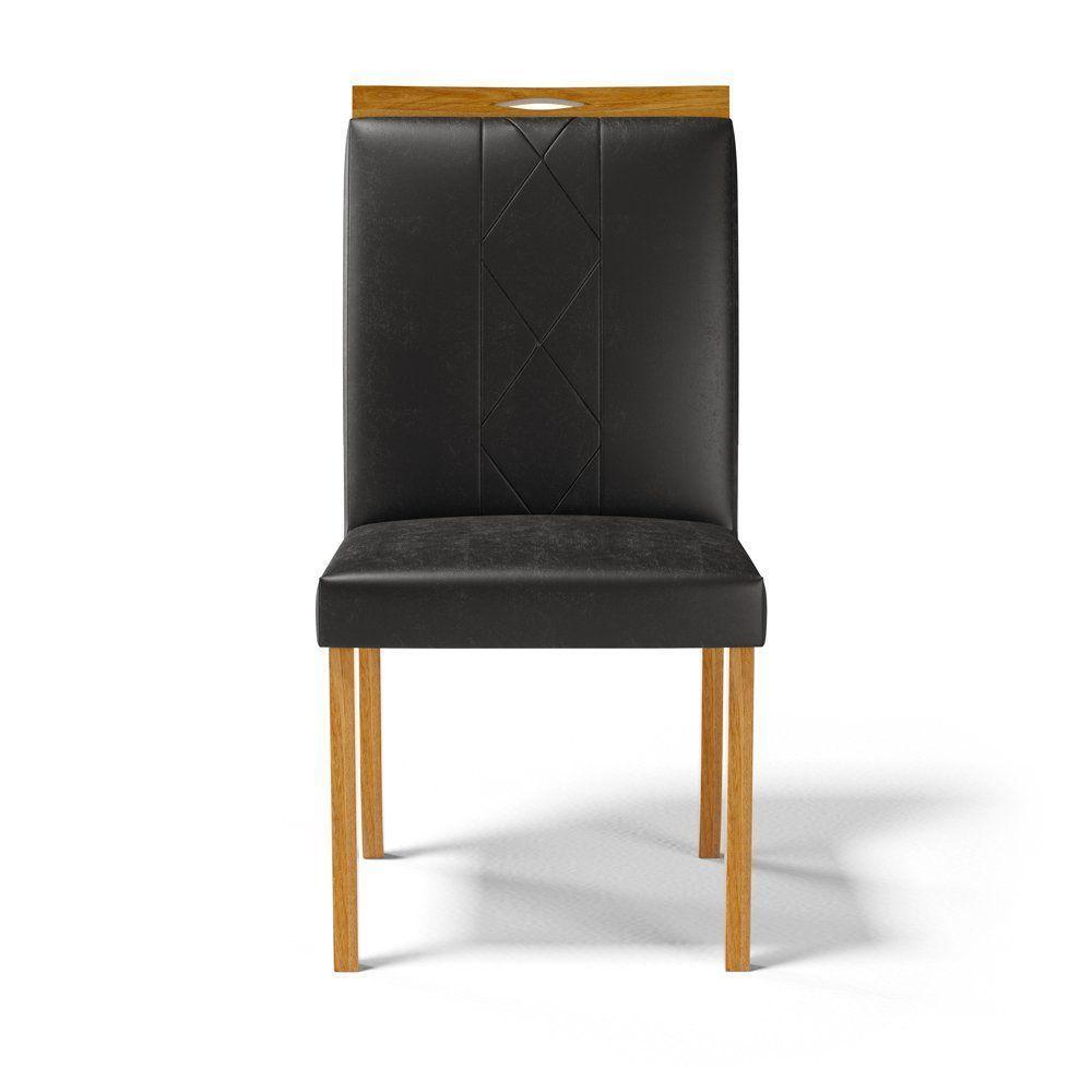 Kit Com 2 Cadeiras Ana Madeira Maciça Estofadas Para Mesa De Jantar Courino Preto 503 - 8