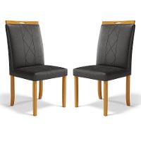 Kit Com 2 Cadeiras Ana Madeira Maciça Estofadas Para Mesa De Jantar Courino Preto 503 - 1