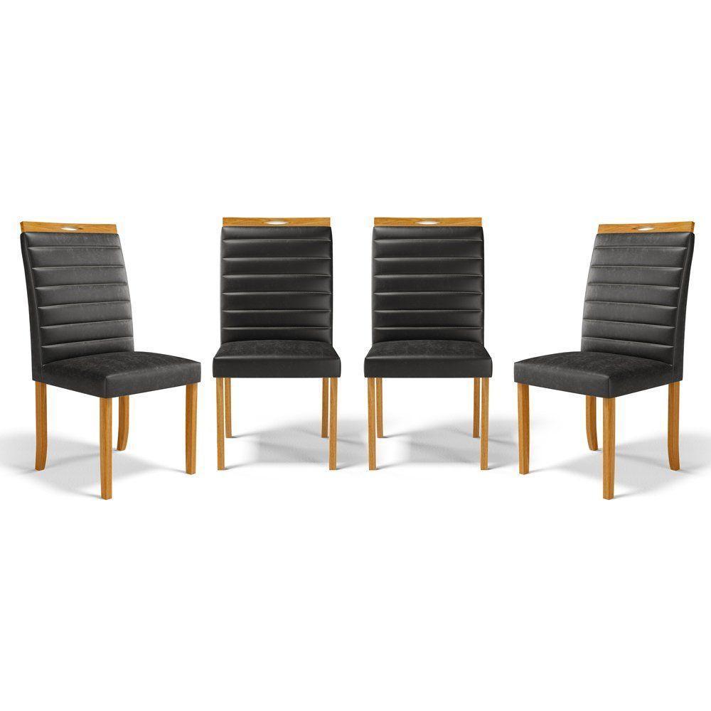 Kit Com 4 Cadeiras Sara Madeira Maciça Estofadas Para Mesa De Jantar Courino Preto 503 - 1