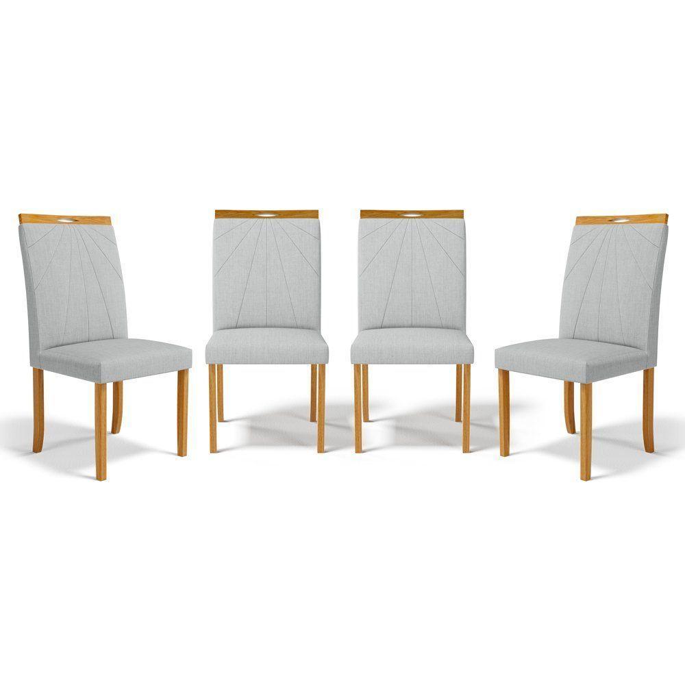Kit Com 4 Cadeiras Maiara Madeira Maciça Estofadas Para Mesa De Jantar Linho Cinza 407 - 1