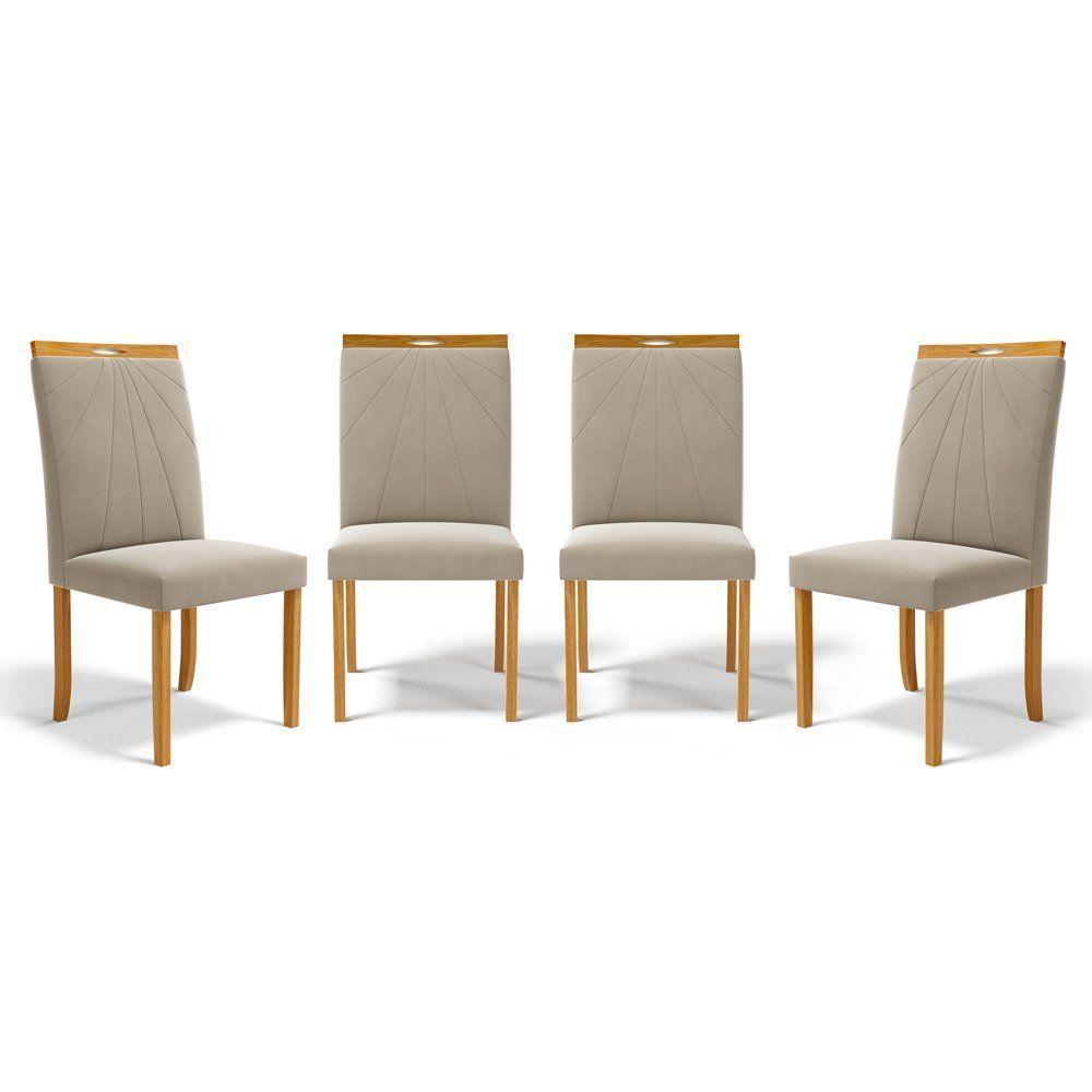 Kit Com 4 Cadeiras Maiara Madeira Maciça Estofadas Para Mesa De Jantar Veludo Bege 102 - 1