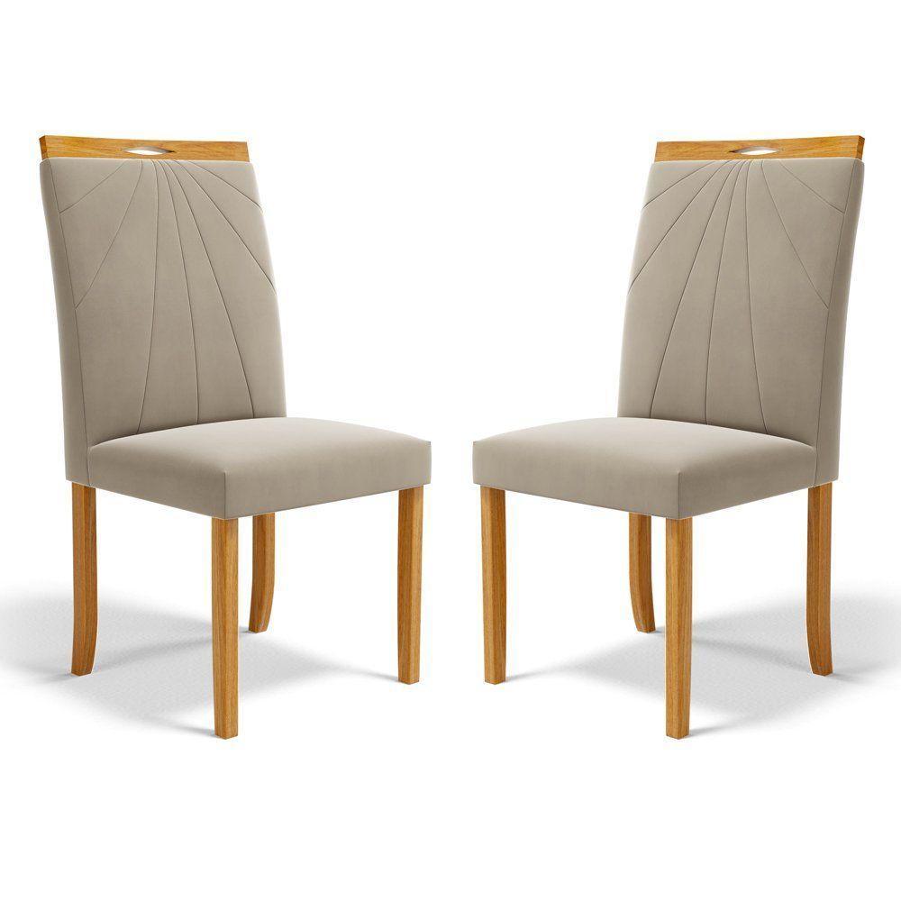Kit Com 2 Cadeiras Maiara Madeira Maciça Estofadas Para Mesa De Jantar Veludo Bege 102 - 1