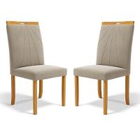 Kit Com 2 Cadeiras Maiara Madeira Maciça Estofadas Para Mesa De Jantar Veludo Bege 102 - 1
