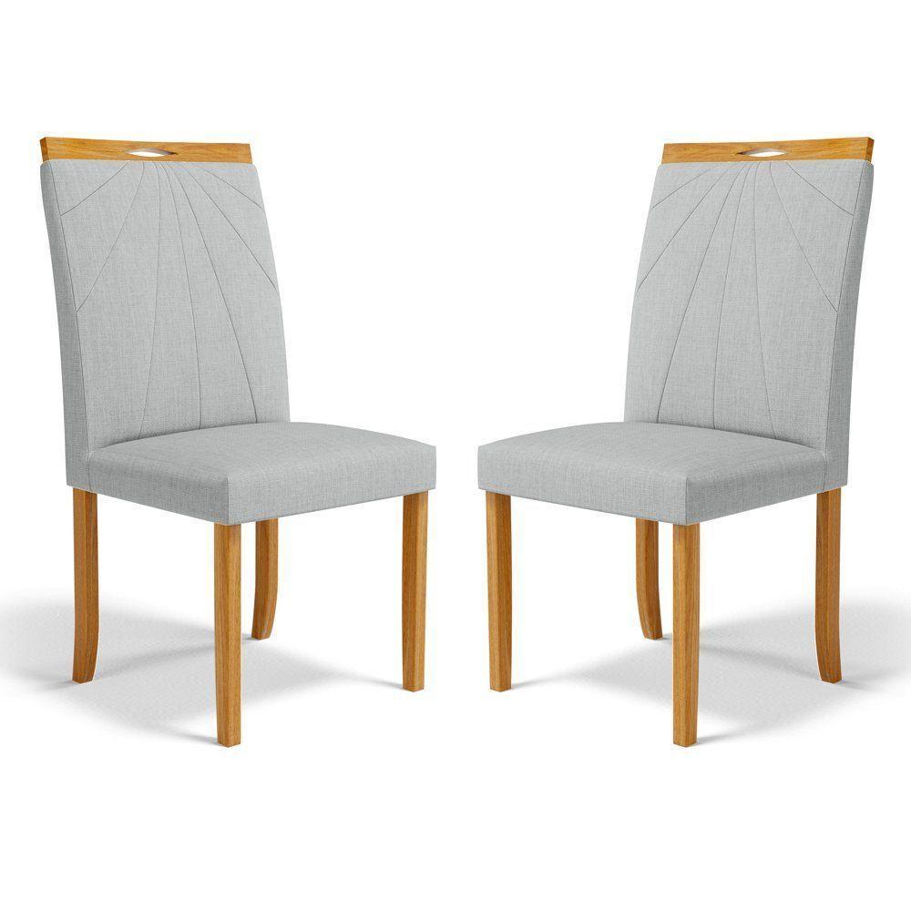Kit Com 2 Cadeiras Maiara Madeira Maciça Estofadas Para Mesa De Jantar Linho Cinza 407 - 1