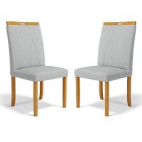 Kit Com 2 Cadeiras Maiara Madeira Maciça Estofadas Para Mesa De Jantar Linho Cinza 407 - 1