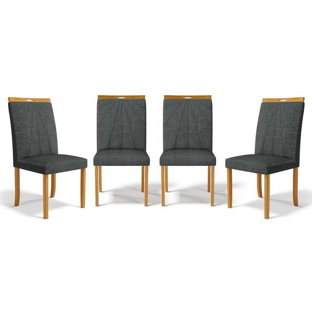 Kit Com 4 Cadeiras Maiara Madeira Maciça Estofadas Para Mesa De Jantar Linho Chumbo 406 - 1