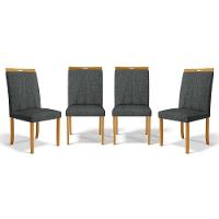 Kit Com 4 Cadeiras Maiara Madeira Maciça Estofadas Para Mesa De Jantar Linho Chumbo 406 - 1