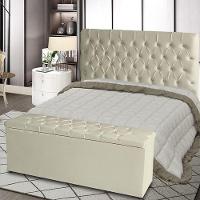 Kit Cabeceira De Cama Box E Calçadeira Baú Paris King 195 Cm Capitonê Suede Porcelana Eli Móveis - 2