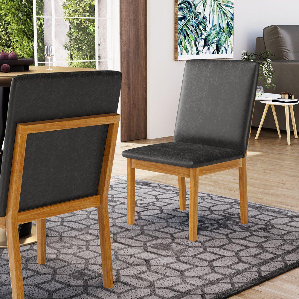 Kit Com 2 Cadeiras Daniela Madeira Maciça Estofada Para Mesa De Jantar Courino Preto 503 - 4