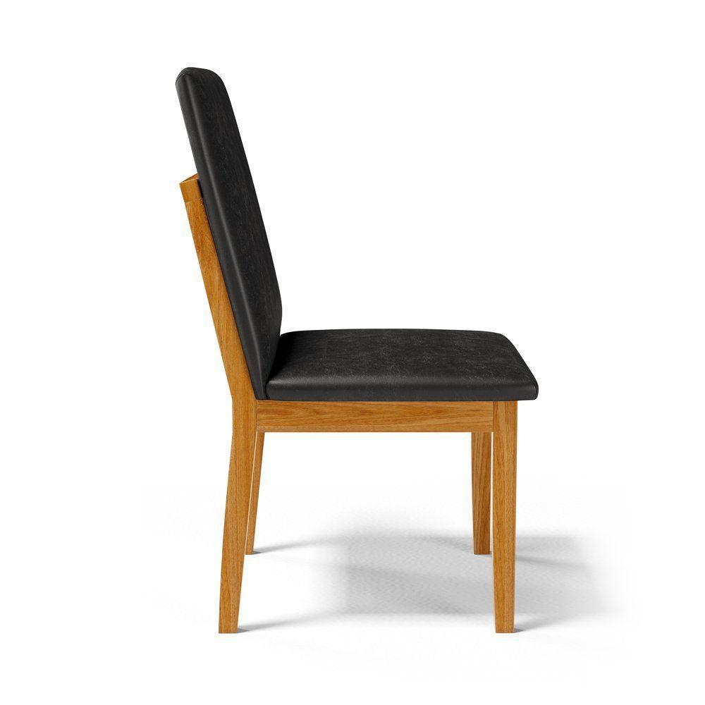 Kit Com 2 Cadeiras Daniela Madeira Maciça Estofada Para Mesa De Jantar Courino Preto 503 - 6