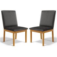 Kit Com 2 Cadeiras Daniela Madeira Maciça Estofada Para Mesa De Jantar Courino Preto 503 - 1