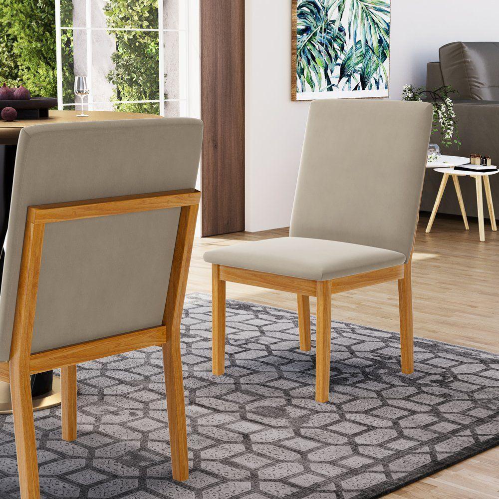 Kit Com 2 Cadeiras Daniela Madeira Maciça Estofada Para Mesa De Jantar Veludo Bege 102 - 7