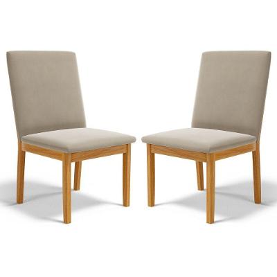 Kit Com 2 Cadeiras Daniela Madeira Maciça Estofada Para Mesa De Jantar Veludo Bege 102
