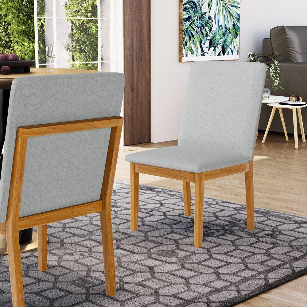 Kit Com 2 Cadeiras Daniela Madeira Maciça Estofada Para Mesa De Jantar Linho Cinza 407 - 7