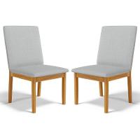 Kit Com 2 Cadeiras Daniela Madeira Maciça Estofada Para Mesa De Jantar Linho Cinza 407 - 1