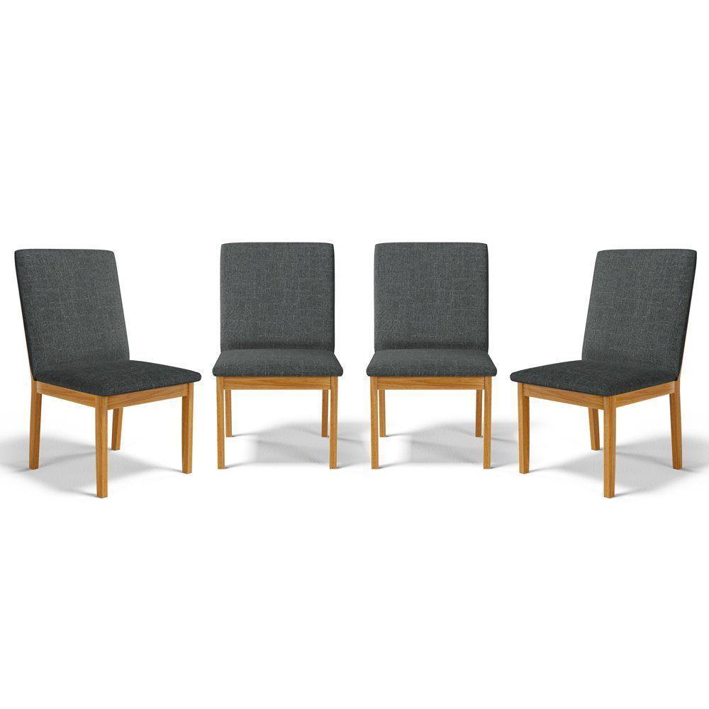 Kit Com 4 Cadeiras Daniela Madeira Maciça Estofada Para Mesa De Jantar Linho Chumbo 406 - 1