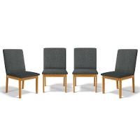 Kit Com 4 Cadeiras Daniela Madeira Maciça Estofada Para Mesa De Jantar Linho Chumbo 406 - 1