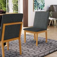 Kit Com 4 Cadeiras Daniela Madeira Maciça Estofada Para Mesa De Jantar Linho Chumbo 406 - 7