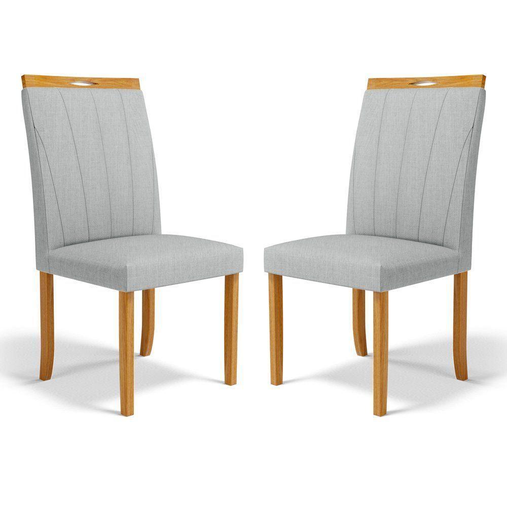 Kit Com 2 Cadeiras Aurora Madeira Maciça Estofadas Para Mesa De Jantar Linho Cinza 407 - 1
