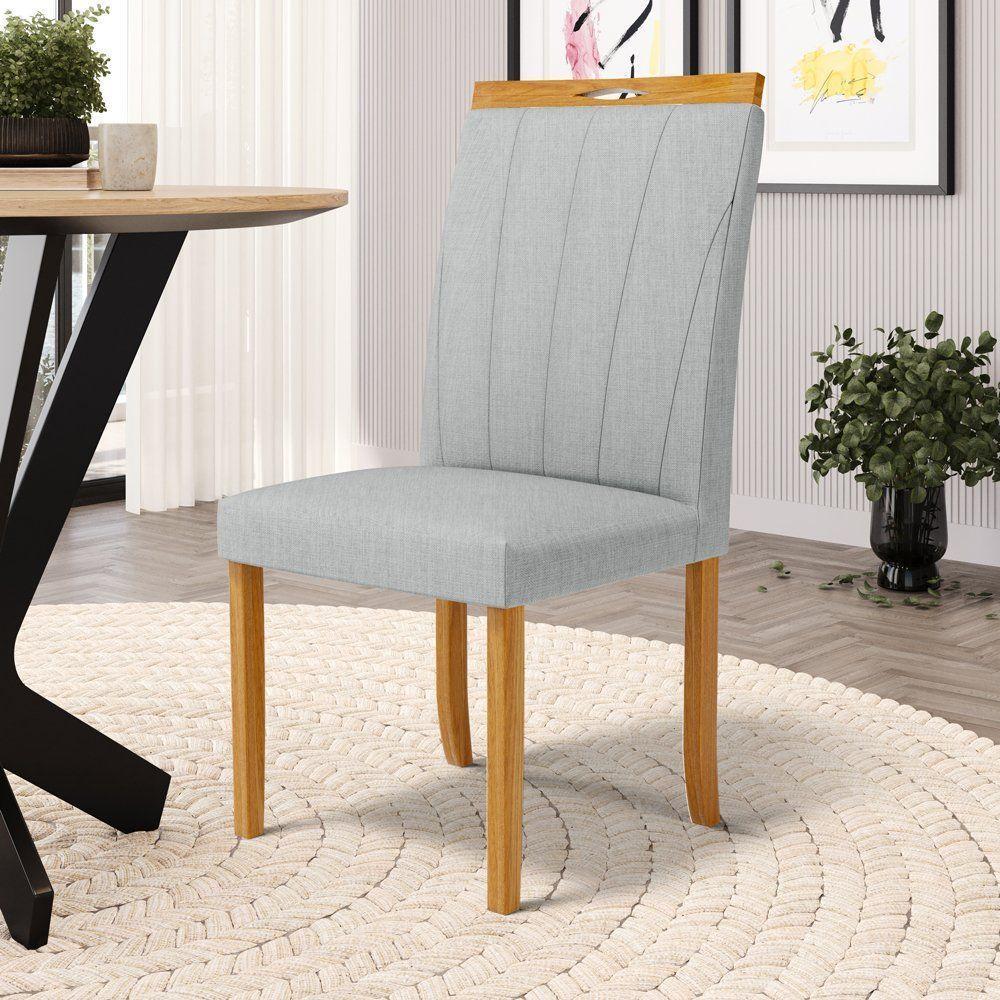 Kit Com 2 Cadeiras Aurora Madeira Maciça Estofadas Para Mesa De Jantar Linho Cinza 407 - 2