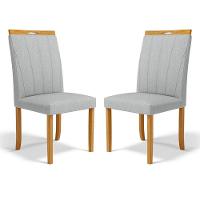 Kit Com 2 Cadeiras Aurora Madeira Maciça Estofadas Para Mesa De Jantar Linho Cinza 407 - 1
