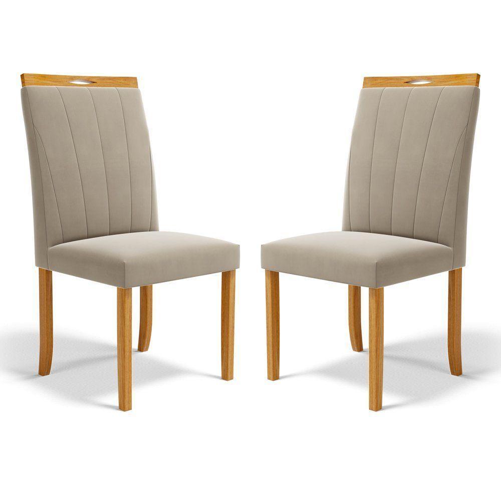 Kit Com 2 Cadeiras Aurora Madeira Maciça Estofadas Para Mesa De Jantar Veludo Bege 102 - 1