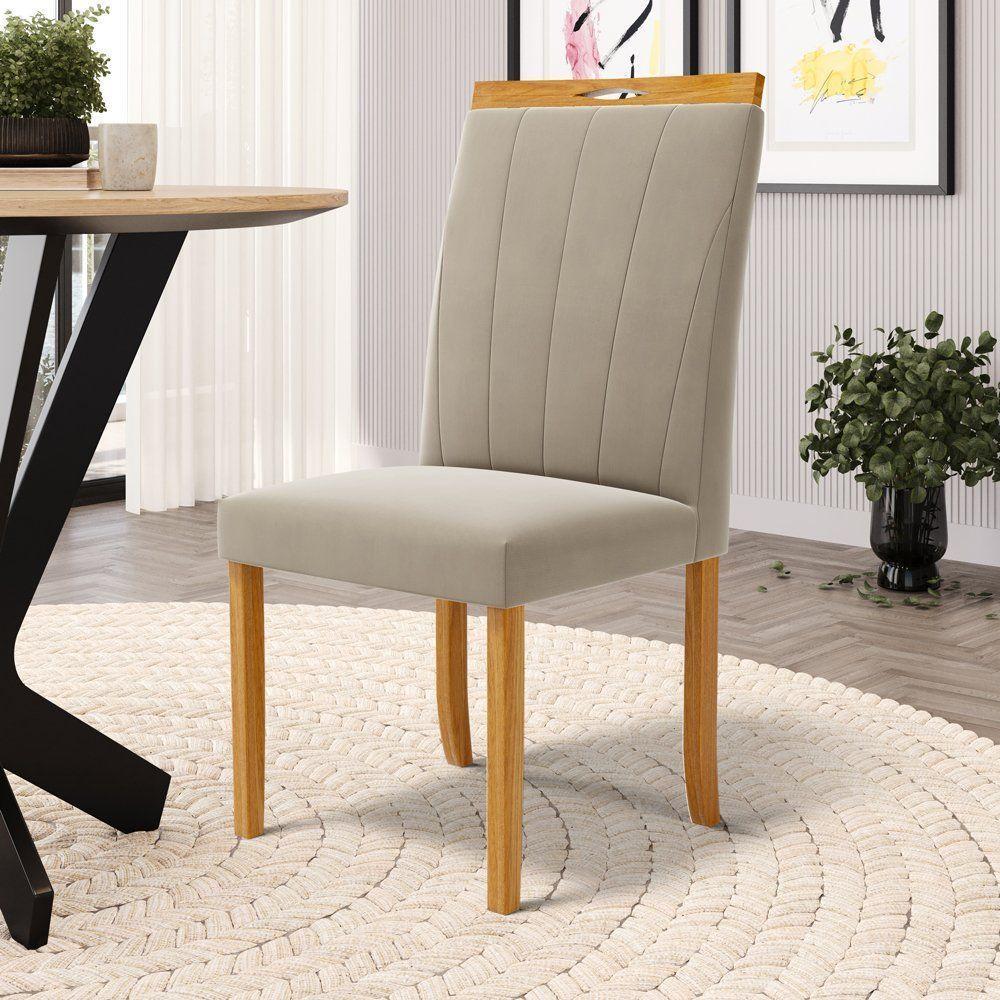Kit Com 2 Cadeiras Aurora Madeira Maciça Estofadas Para Mesa De Jantar Veludo Bege 102 - 6