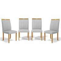 Kit Com 4 Cadeiras Aurora Madeira Maciça Estofadas Para Mesa De Jantar Linho Cinza 407 - 1