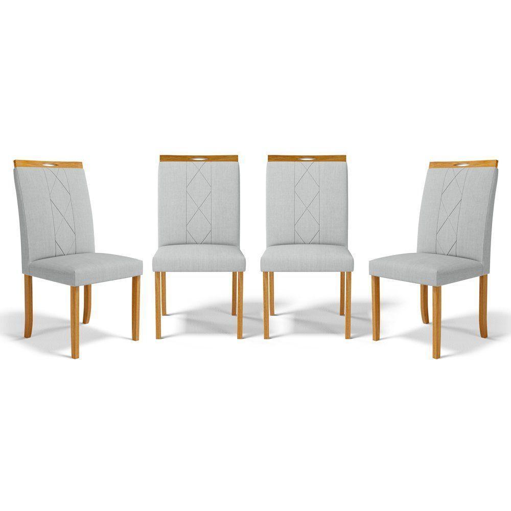 Kit Com 4 Cadeiras Ana Madeira Maciça Estofadas Para Mesa De Jantar Linho Cinza 407 - 1