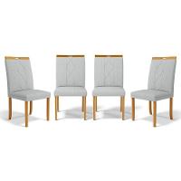 Kit Com 4 Cadeiras Ana Madeira Maciça Estofadas Para Mesa De Jantar Linho Cinza 407 - 1