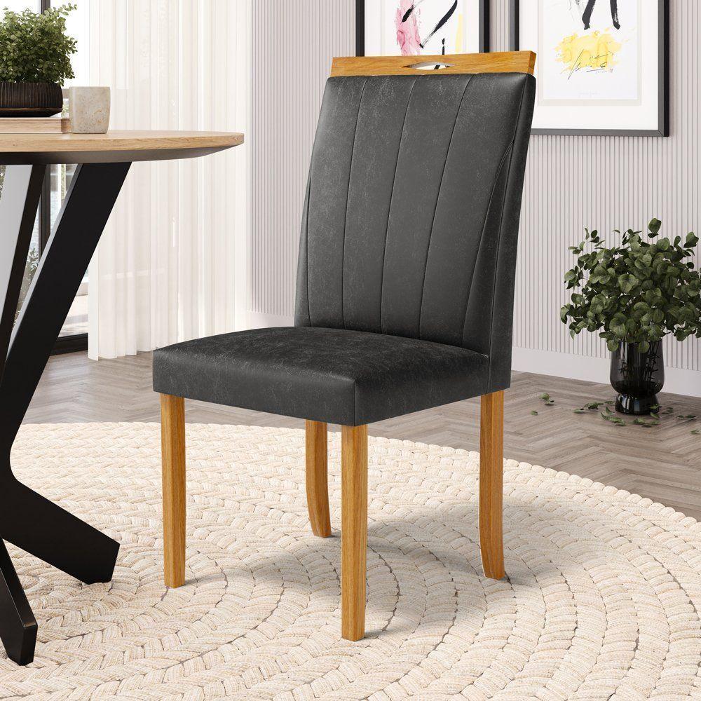 Kit Com 4 Cadeiras Aurora Madeira Maciça Estofadas Para Mesa De Jantar Courino Preto 503 - 6