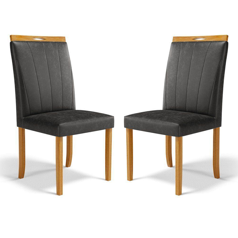 Kit Com 2 Cadeiras Aurora Madeira Maciça Estofadas Para Mesa De Jantar Courino Preto 503 - 1