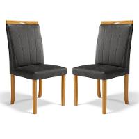 Kit Com 2 Cadeiras Aurora Madeira Maciça Estofadas Para Mesa De Jantar Courino Preto 503 - 1