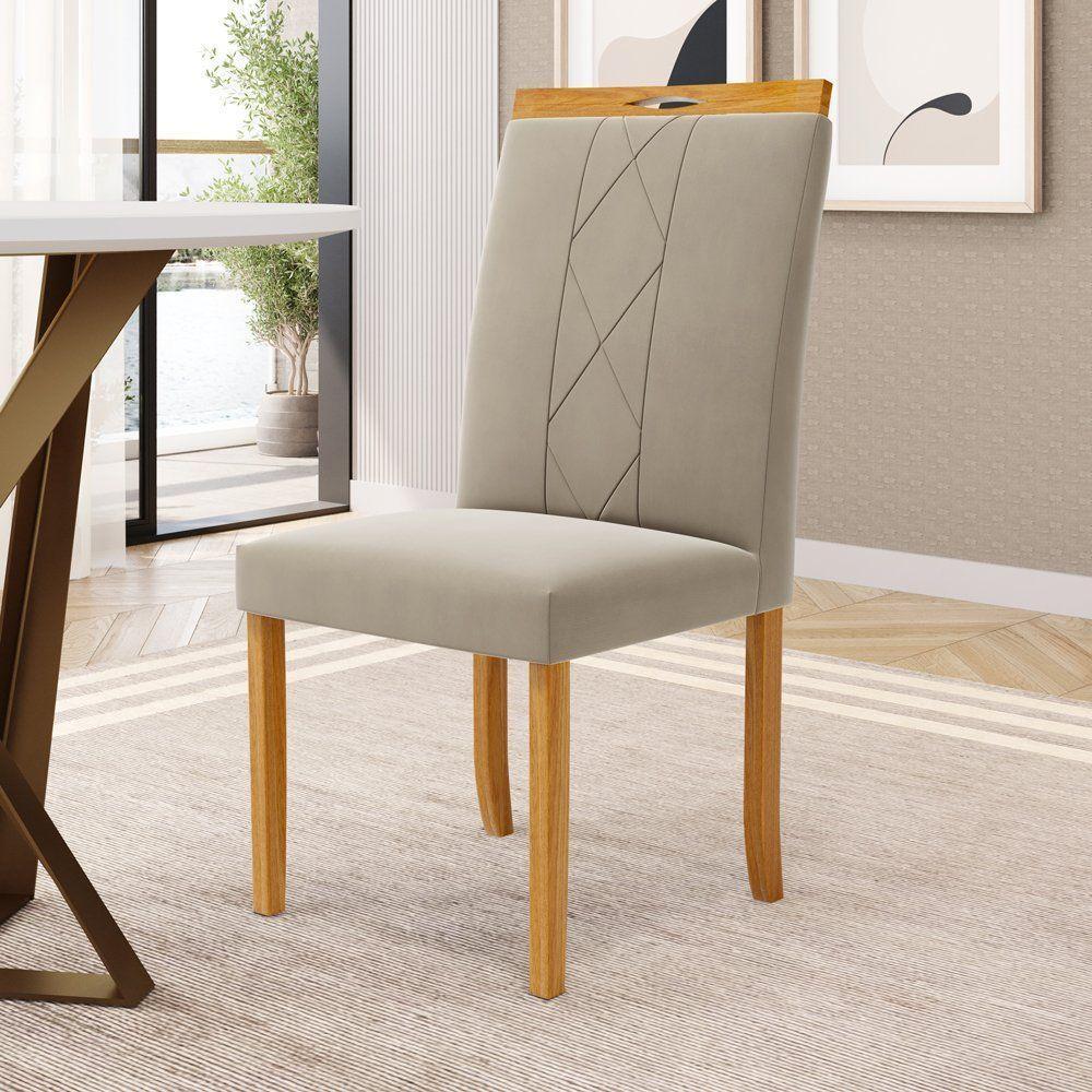 Kit Com 4 Cadeiras Ana Madeira Maciça Estofadas Para Mesa De Jantar Veludo Bege 102 - 3