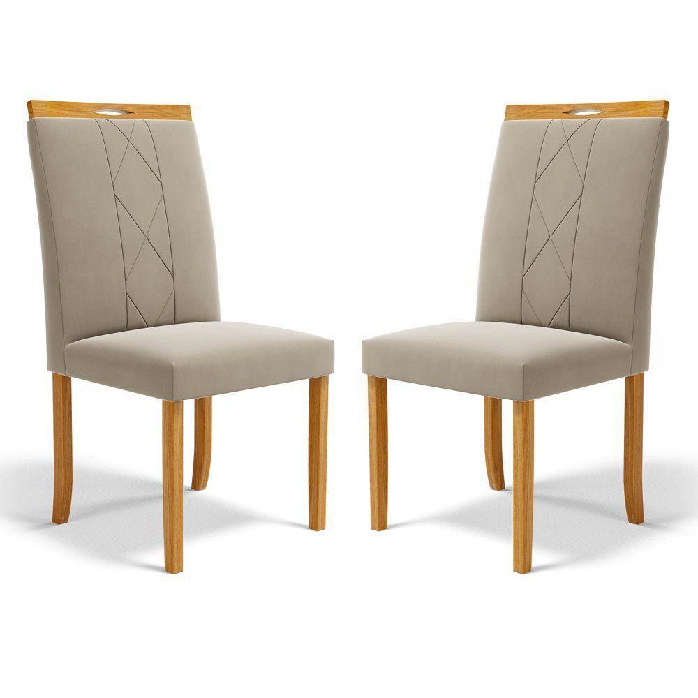 Kit Com 2 Cadeiras Ana Madeira Maciça Estofadas Para Mesa De Jantar Veludo Bege 102 - 1