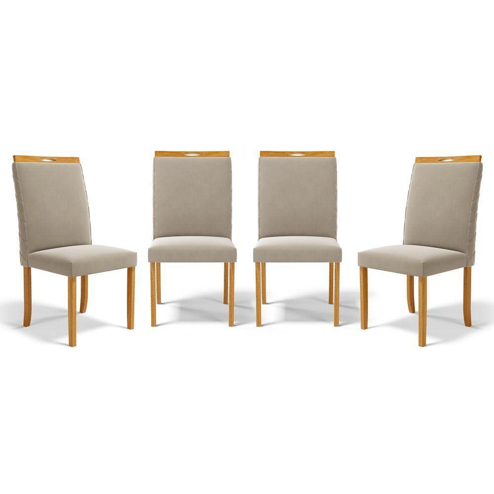 Kit Com 4 Cadeiras Agnes Madeira Maciça Estofadas Para Mesa De Jantar Veludo Bege 102 - 1