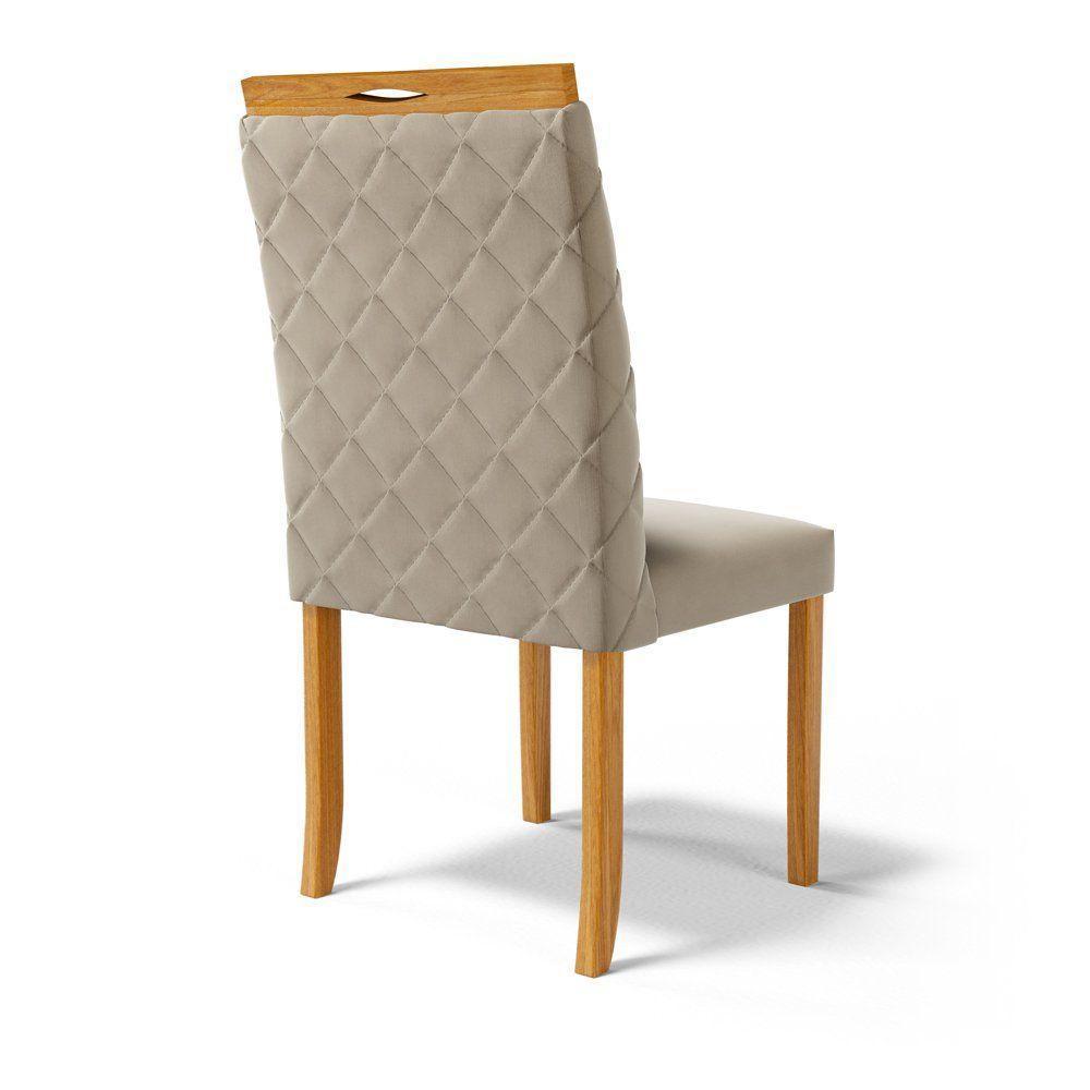 Kit Com 4 Cadeiras Agnes Madeira Maciça Estofadas Para Mesa De Jantar Veludo Bege 102 - 6