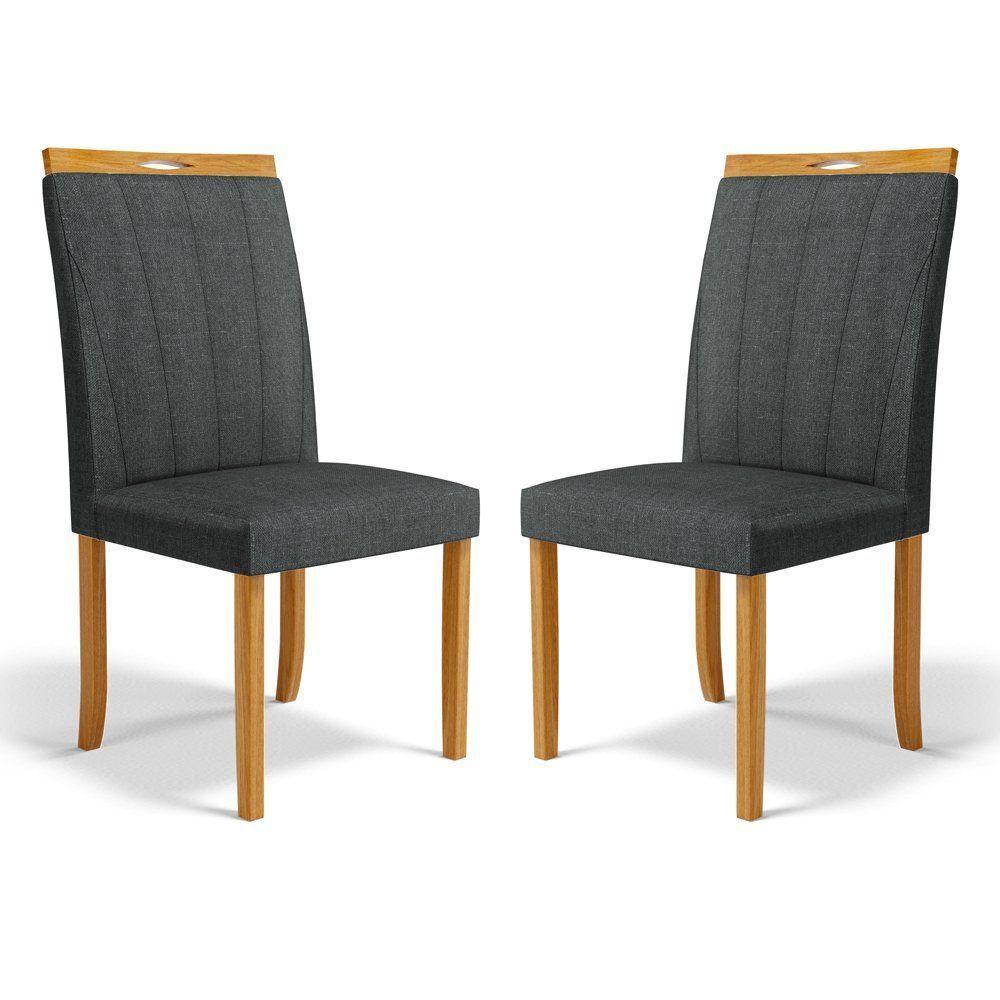 Kit Com 2 Cadeiras Aurora Madeira Maciça Estofadas Para Mesa De Jantar Linho Chumbo 406 - 1