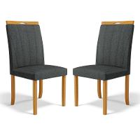 Kit Com 2 Cadeiras Aurora Madeira Maciça Estofadas Para Mesa De Jantar Linho Chumbo 406 - 1