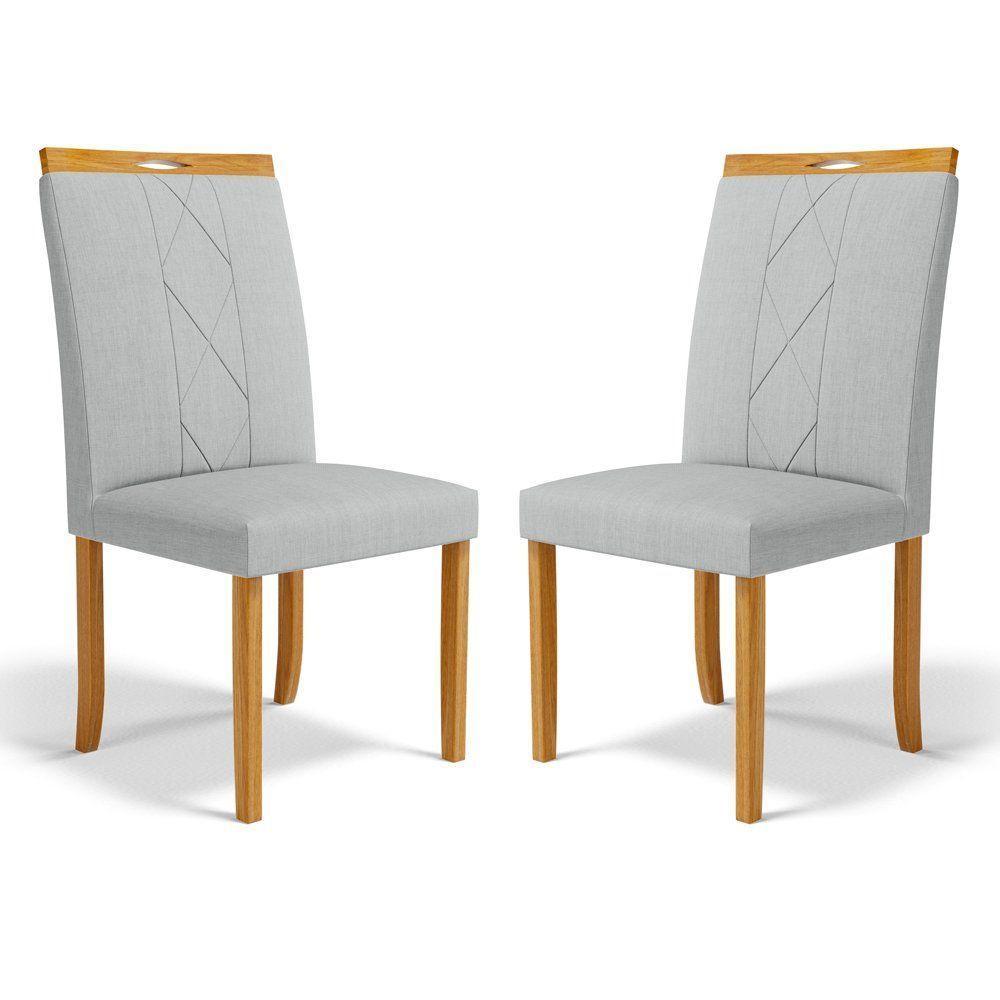 Kit Com 2 Cadeiras Ana Madeira Maciça Estofadas Para Mesa De Jantar Linho Cinza 407 - 1