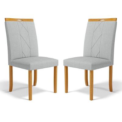 Kit Com 2 Cadeiras Ana Madeira Maciça Estofadas Para Mesa De Jantar Linho Cinza 407