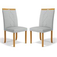 Kit Com 2 Cadeiras Ana Madeira Maciça Estofadas Para Mesa De Jantar Linho Cinza 407 - 1