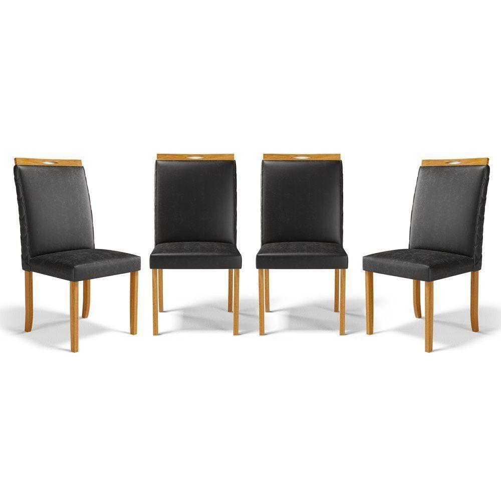Kit Com 4 Cadeiras Agnes Madeira Maciça Estofadas Para Mesa De Jantar Courino Preto 503 - 1