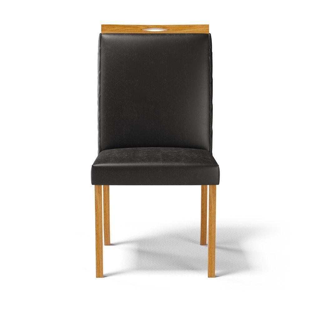 Kit Com 4 Cadeiras Agnes Madeira Maciça Estofadas Para Mesa De Jantar Courino Preto 503 - 4