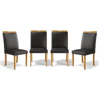 Kit Com 4 Cadeiras Agnes Madeira Maciça Estofadas Para Mesa De Jantar Courino Preto 503 - 1