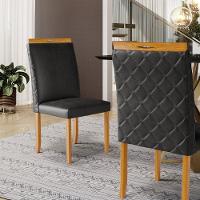 Kit Com 4 Cadeiras Agnes Madeira Maciça Estofadas Para Mesa De Jantar Courino Preto 503 - 7