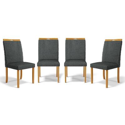Kit Com 4 Cadeiras Agnes Madeira Maciça Estofadas Para Mesa De Jantar Linho Chumbo 406