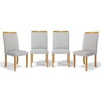 Kit Com 4 Cadeiras Agnes Madeira Maciça Estofadas Para Mesa De Jantar Linho Cinza 407 - 1