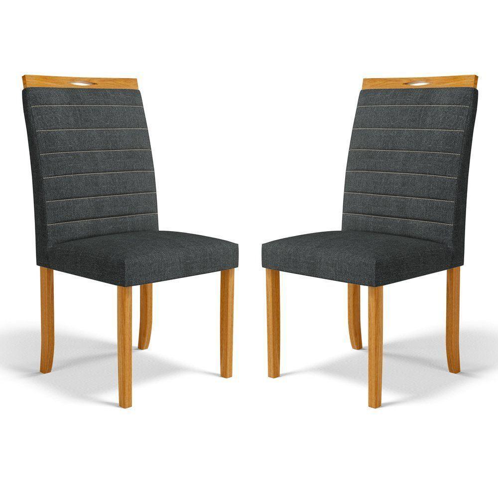 Kit Com 2 Cadeiras Sara Madeira Maciça Estofadas Para Mesa De Jantar Linho Chumbo 406 - 1