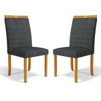Kit Com 2 Cadeiras Sara Madeira Maciça Estofadas Para Mesa De Jantar Linho Chumbo 406 - 1